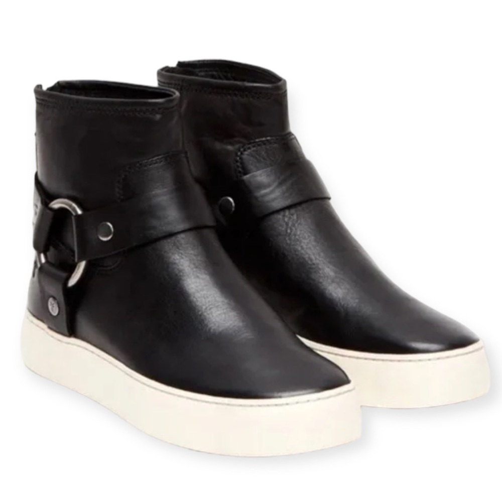 Frye Lena Harness Bootie Black Leather Back Zipper High Top Sneakers Size 7